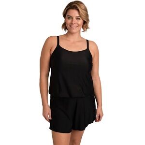 NWT DEL RAYA SWIMWEAR Black Solid‎ Overlay Romper One Piece Swimsuit Size 22W